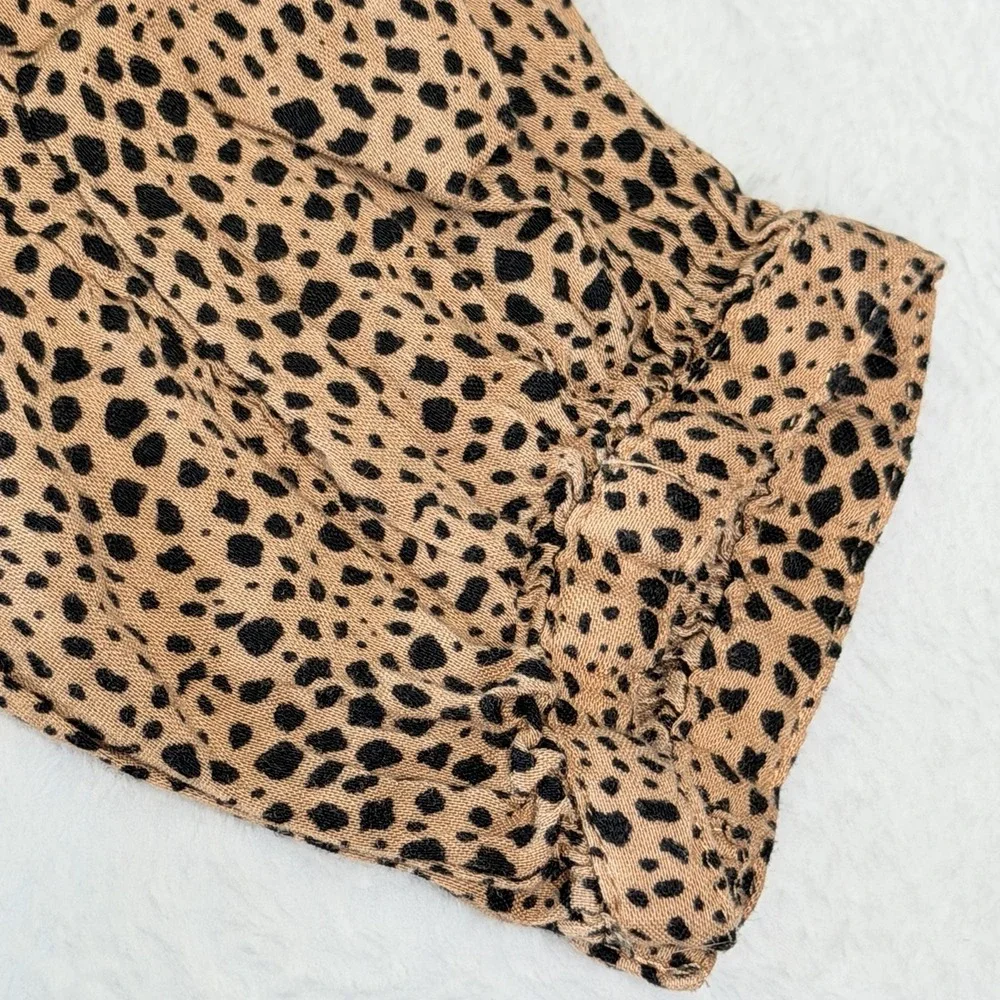 Old Navy Women's M Leopard Cheetah Print Peasant Blouse Button Front Balloon